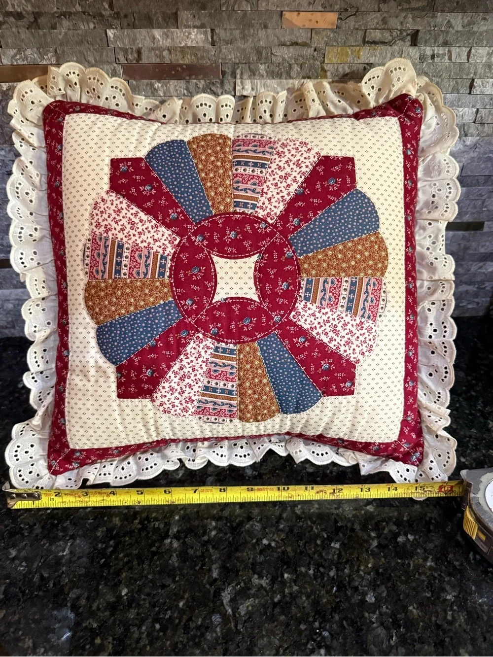 Vintage Granny Core Patchwork Dresden Plate Handmade Throw Pillow